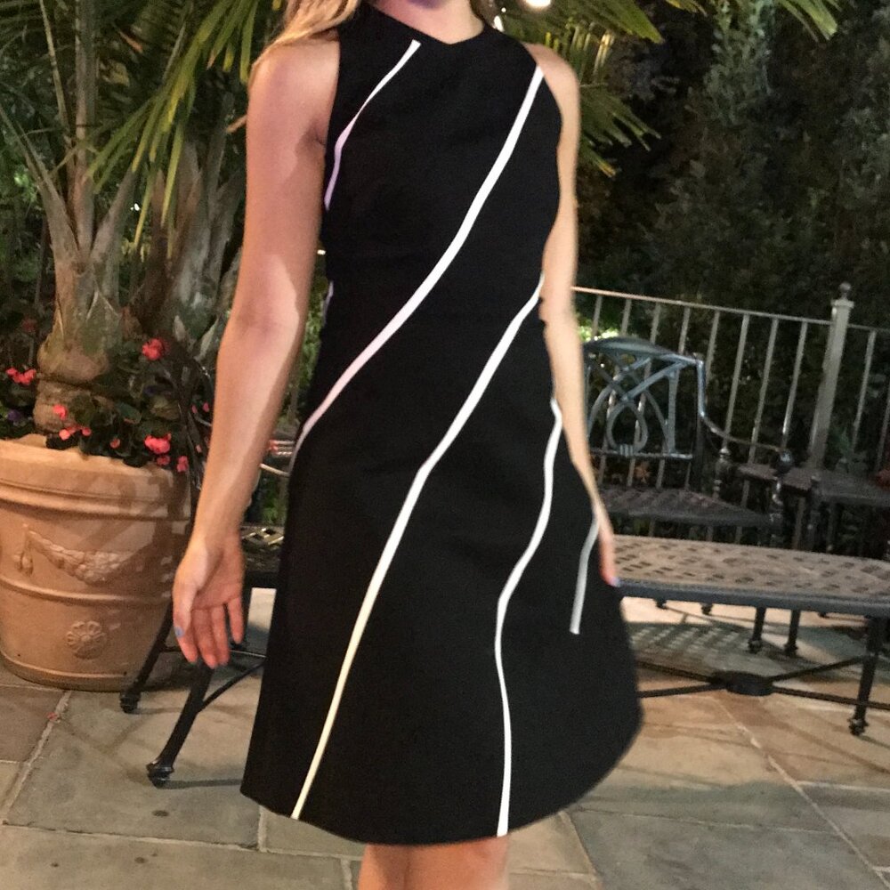 Karen Millen Black Mid Dress with White Diagonal Stripes